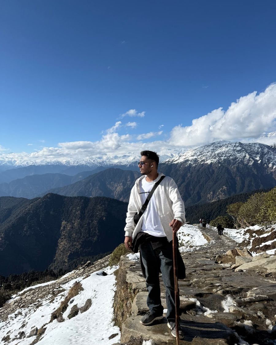 Satyam Chourey on a snow-covered Himalayan ridge